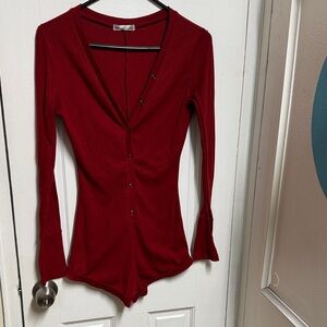 Red Button-Up Women's Romper